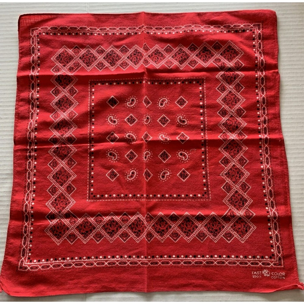 Vintage Bandana Elephant Trunk Up Red Geometric 100% Cotton Fast Color